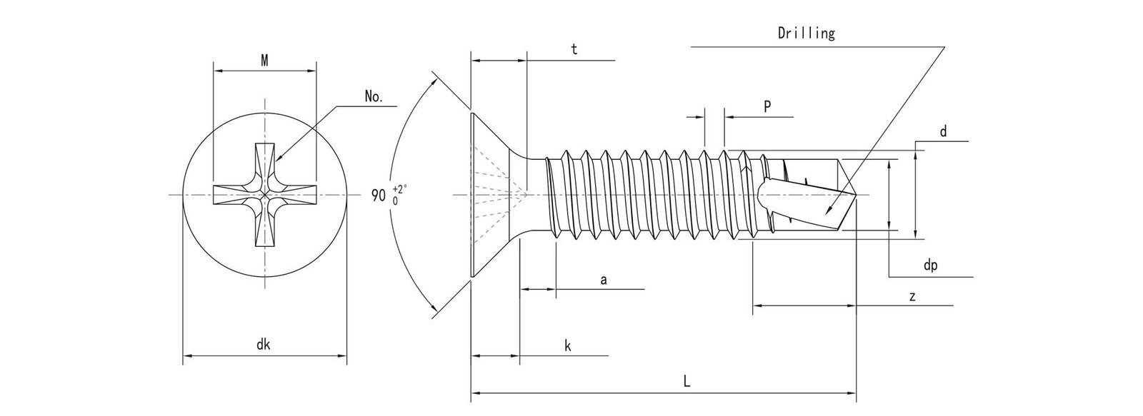 DIN 7504 P Cross-recessed countersunk self-drilling screw