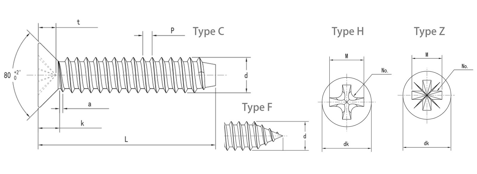 DIN 7982 Cross Recessed Countersunk Head Tapping Screws