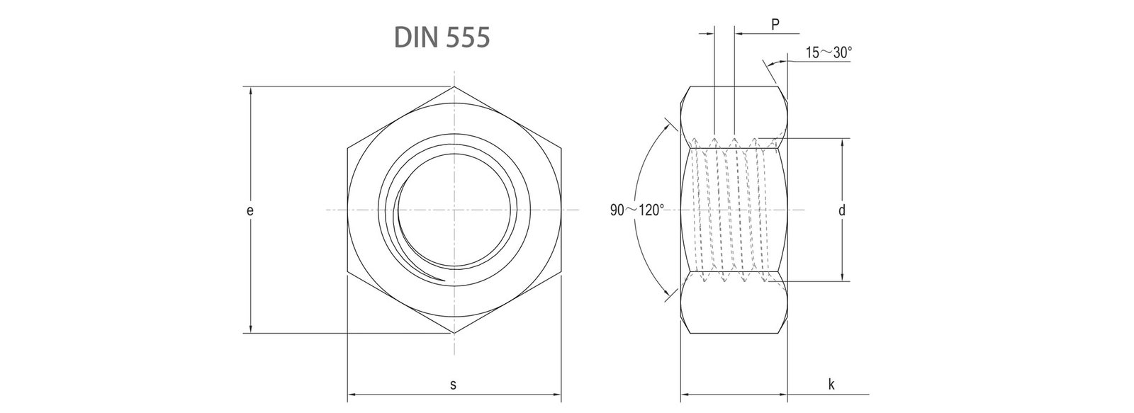 DIN 555 Hexagon Nut Dimensions